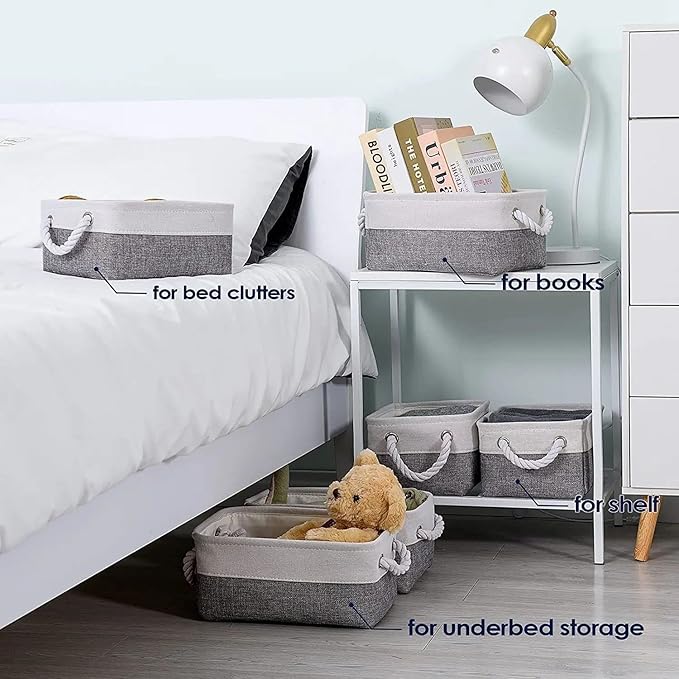 Storage Baskets 12x8x5 inch 10 Pack Fabric Baskets Foldable Storage Bins Decorative Baskets cloth storage baskets Storage Foldable Storage Bin with Rope