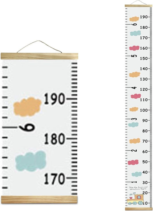 Kids Growth Chart, Wood Frame Fabric Canvas Height Measurement Ruler from Baby to Adult for Child's Room Decoration 7.9 x 79in (7.9 x 79in, Colorful Cloud)