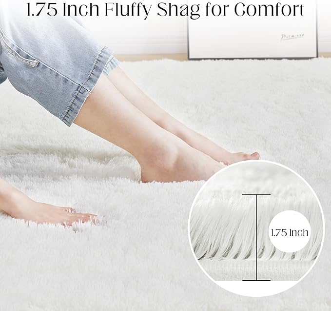 Fluffy White Rugs for Bedroom, 5x7 Plush Cream Area Rugs for Living Room, Non-Slip Shag Floor Carpet for Kids Room, Girls Room, Bedside, Playroom, Indoor Decor