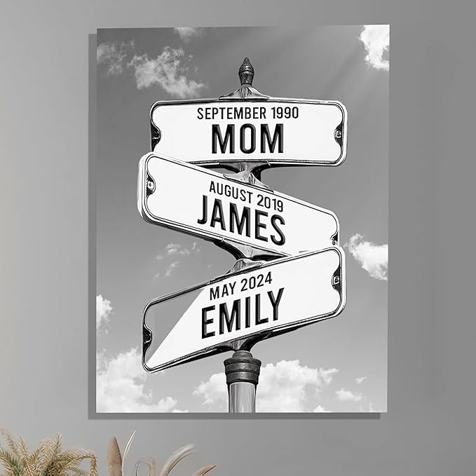 Personalized Gifts for Mom Family Names Street Custom Multi-Name Date of Birth Vintage Street Sign Happy Mothers Day Canvas Wall Art Best Christmas Gifts for Mommy from Daughter Son Children Kids #12