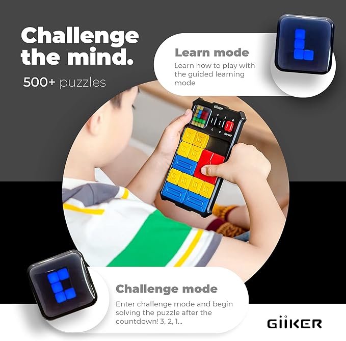 GiiKER Super Slide Puzzle Games, Original 500+ Challenges Brain Teaser Puzzle, Toys for Kids, Travel Games Birthday Gifts Easter Basket Stuffers for Boys Girls, Activities for Road Trips - Moon Grey