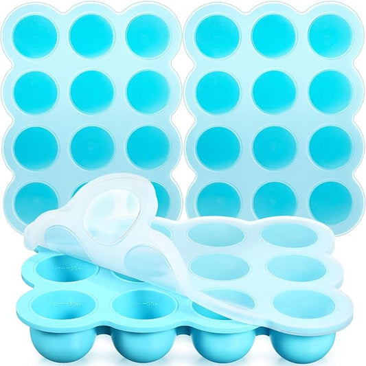 3 Pcs Baby Food Storage Container 12 Cup Silicone Baby Food Freezer Tray with Lid Stackable Reusable Silicone Baby Food Freezer Storage Tray for Food Vegetable Fruit Puree and Breast Milk (Blue)