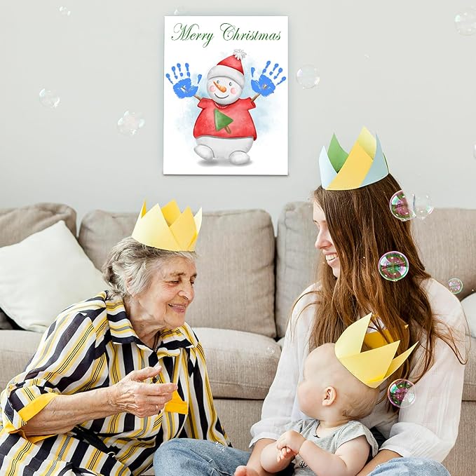 SHLINCO Snowman Handprint Keepsake DIY Kit, Baby's First Holiday Keepsake, Winter Decoration, Kids Family Footprint Art, 7.8x9.8 Inch Canvas, Suitable For Desktop Wall Ornaments