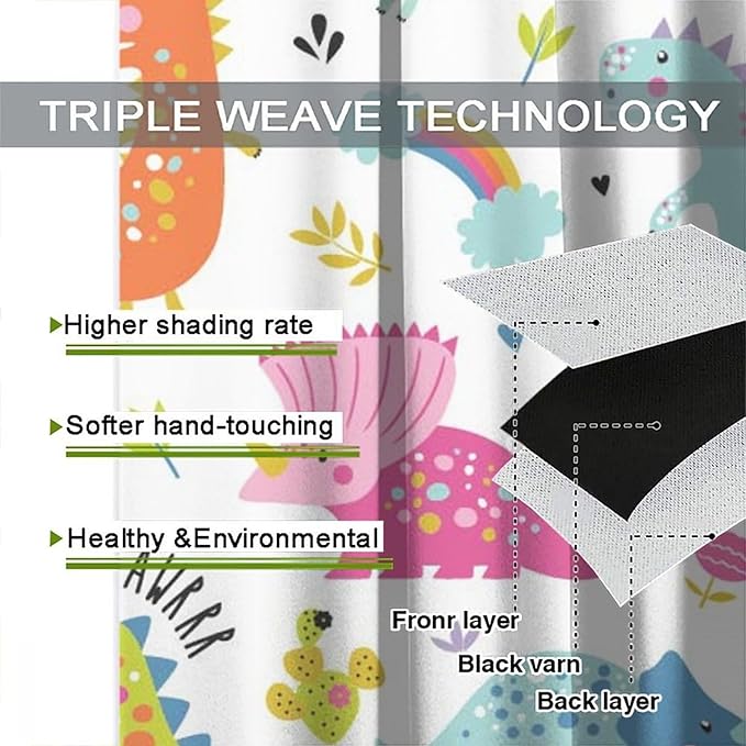 Cartoon Dinosaur Curtains for Kids Boys Girls Home Decor Childish Cute Dino Animals Print Pattern Rod Pocket Blackout Window Drapes for Nursery Baby Bedroom Playroom W42xL84in 2 Panels