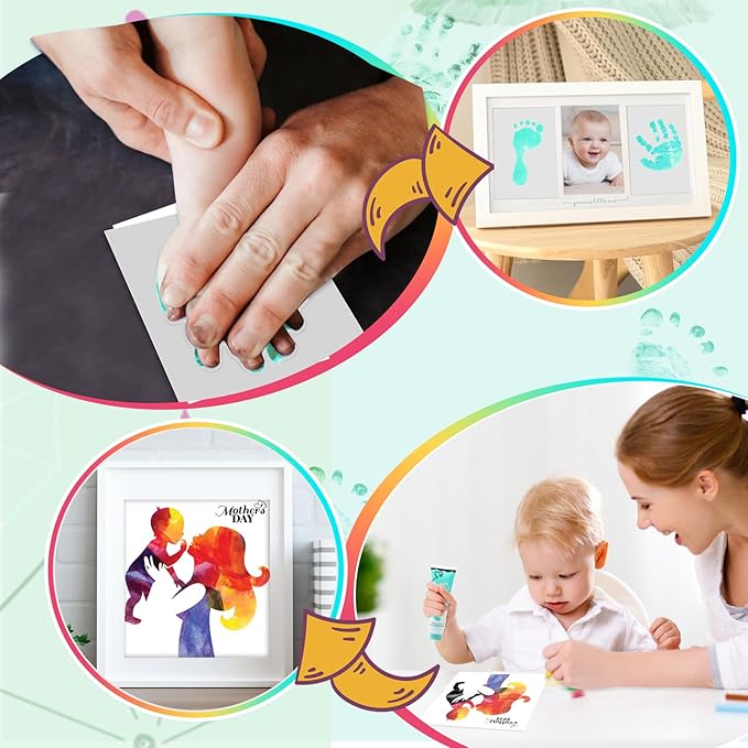 75ml Mint Green Baby Hand and Footprint Ink Kit, Baby Handprint Footprint Paint for Newborn Keepsake, Dog Cat Paw Print Kit, Washable, Non Toxic Acid-Free, Safe Gentle for Ideal New Mom Gifts
