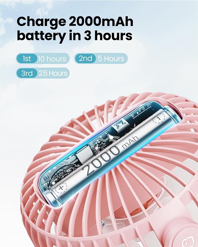 Gaiatop Mini Portable Stroller Fan, Battery Operated Small Clip on Fan, Detachable 3 Speed Rechargeable 360° Rotate Flexible Tripod Handheld Desk Cooling Fan for Car Seat Crib Treadmill Travel Pink