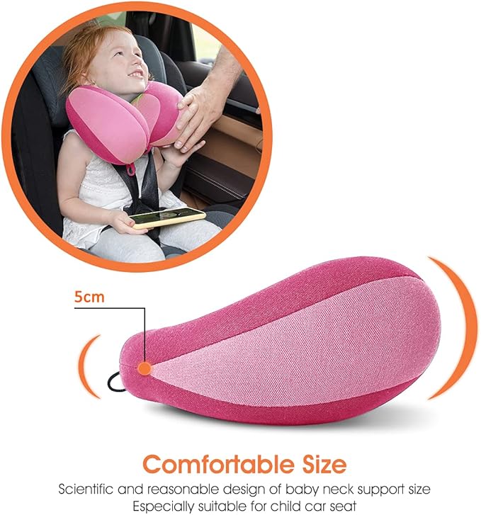 INFANZIA Kids Chin Supporting Travel Neck Pillow, Helps Support Head and Neck, Comfortably Designed for Head, Neck, and Chin Support - Gifts for Toddler/Child/Kids, Pink