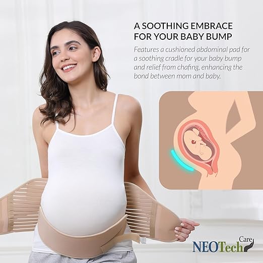 NeoTech Care Pregnancy Support Maternity Belt, Waist/Back/Abdomen Band, Belly Brace (Size XL, Beige Color)