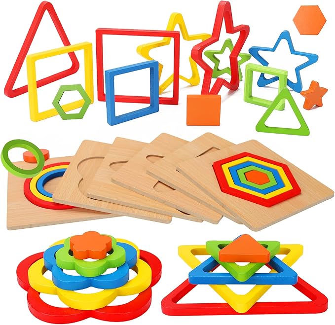Toddler Puzzles Montessori Toy Wooden Shape Sorting Puzzle Sensory Toy Toddler Activities Preschool Learning Educational Autistic Developmental 1 2 3 Year Old Girl Boy 1-3 Dementia Game Easter Gift