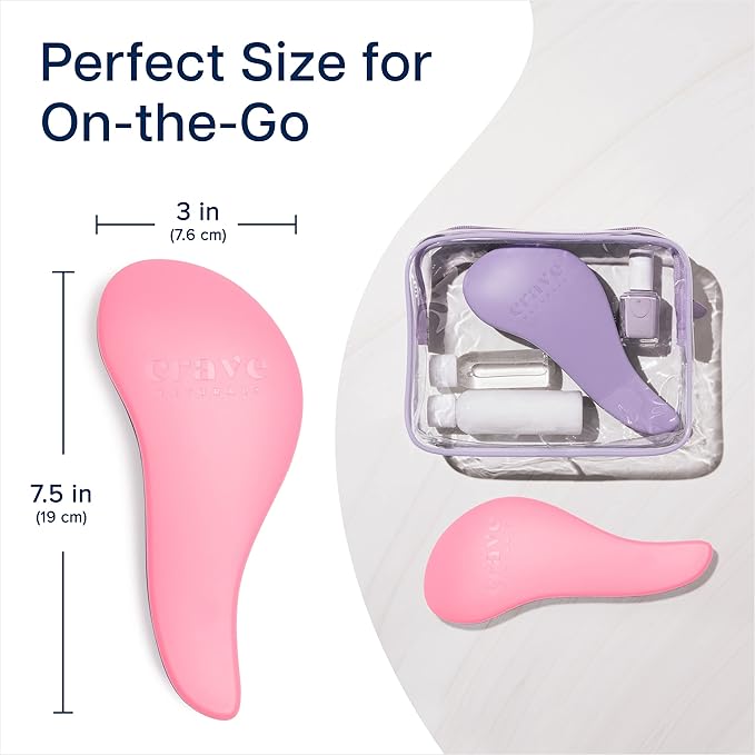 Crave Naturals Glide Thru Detangling Brush for Adults and Kids - Detangler Brush for Curly or Straight, Wet or Dry Hair - Gentle on Tangles Hair Comb - 7.5x3-Inch, Pink and Purple (Pack of 2)