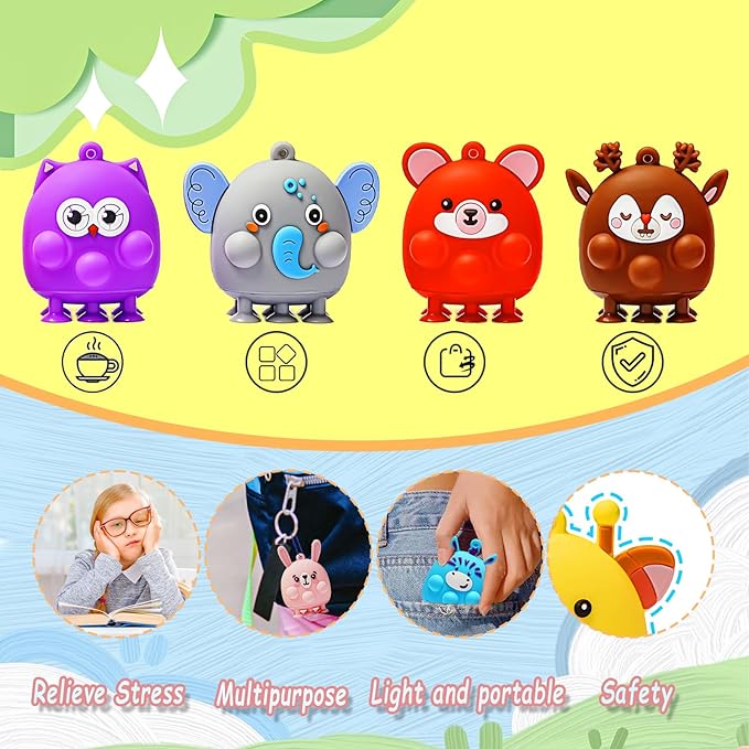 48 Pcs Party Favors for Kids, 3D Animal Pop Fidget Toys Bulk, Sensory Bath Suction Toys for Toddlers, Carnival Treasure Classroom Prizes Box Toys, Fidget Stocking Stuffers Birthday Party Gifts