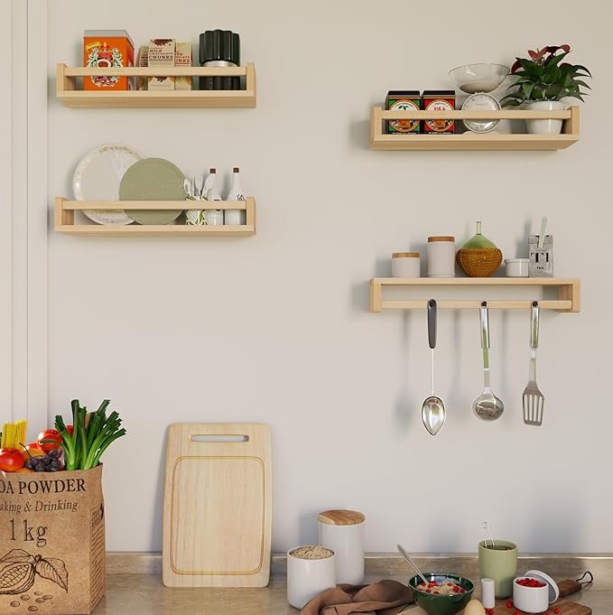 Heimlove Nursery Floating Shelves, Wood Nursery Book Shelves for Wall, 16 inch Wall Bookshelf for Kids Solid Wood Wall Mounted Shelves for Books,Toys and Decor Storage, Set of 3