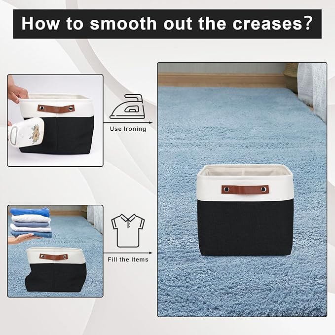 Storage Bins Large Fabric Storage Baskets for Shelves 3 Pack, Decorative Linen Closet Baskets with Handles for Organizing, Shelf, Clothes, Home, Office, 15x11x9.5Inches (Black&White)