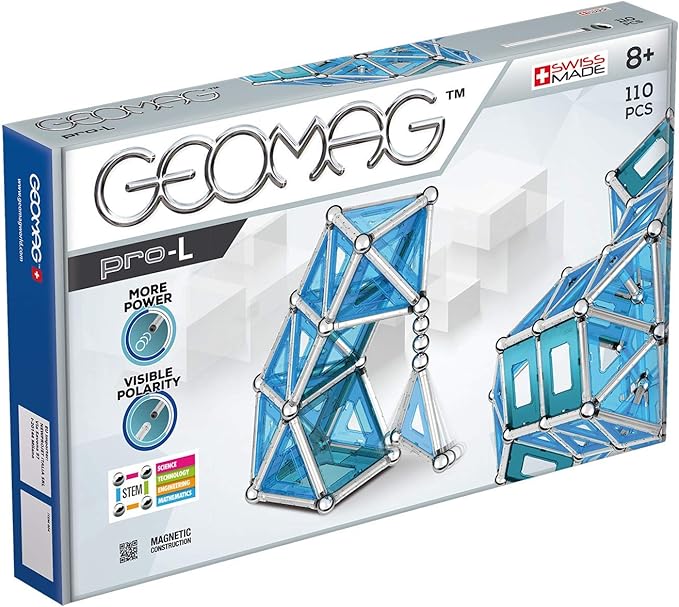 Geomag Magnetic Toys | Magnets for Kids | STEM-endorsed Educational Building Cube Set for Creativity & Learning Fun | Swiss-Made | Pro-L Kit 110 Piece Age 8+