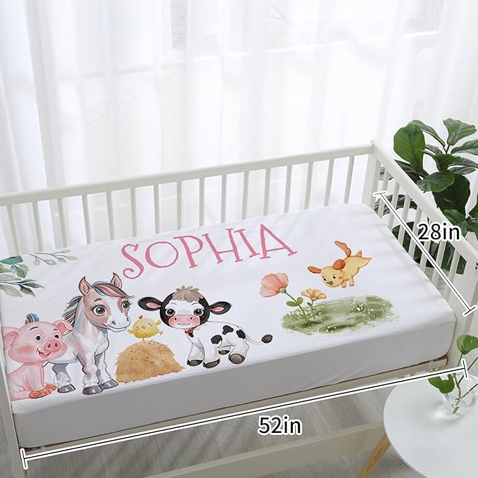 Personalized Nursery Crib Bedding Set: Custom Name 5 Piece Baby Crib Sets with Animal House Design - Toddler Double Layer Blanket Set, Comfortable Crib Bed Sheets for Baby Grils