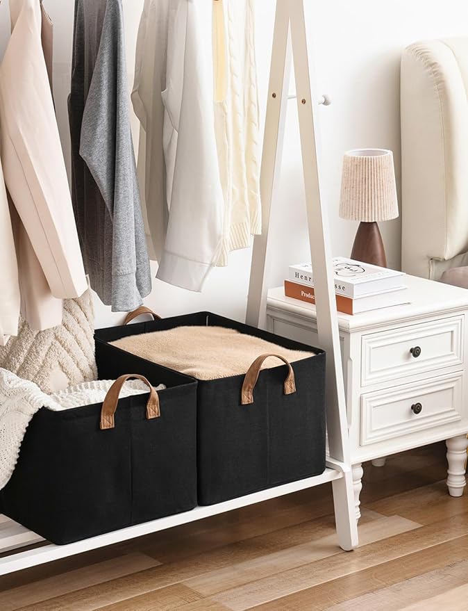 StorageWorks Storage Bins, Fabric Storage Bins for Shelves, Extra Large Storage Baskets with Metal Frame, Closet Baskets and Bins with Handles, Jumbo, Black, 2-Pack