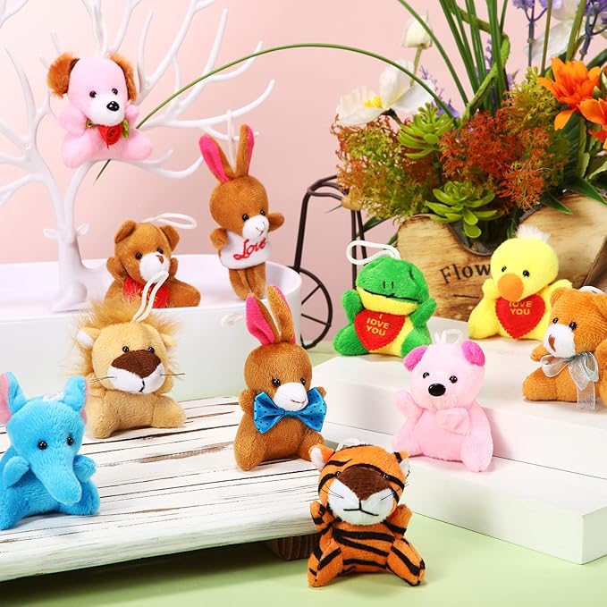 Zhanmai 100 Pcs Mini Plush Stuffed Animal Bulk Small Animal Toys Keychain Party Favors Easter Egg Stuff for Kids Birthday Valentine Carnival Classroom Prizes Gift Goodie Bag Filler(Cute Style)