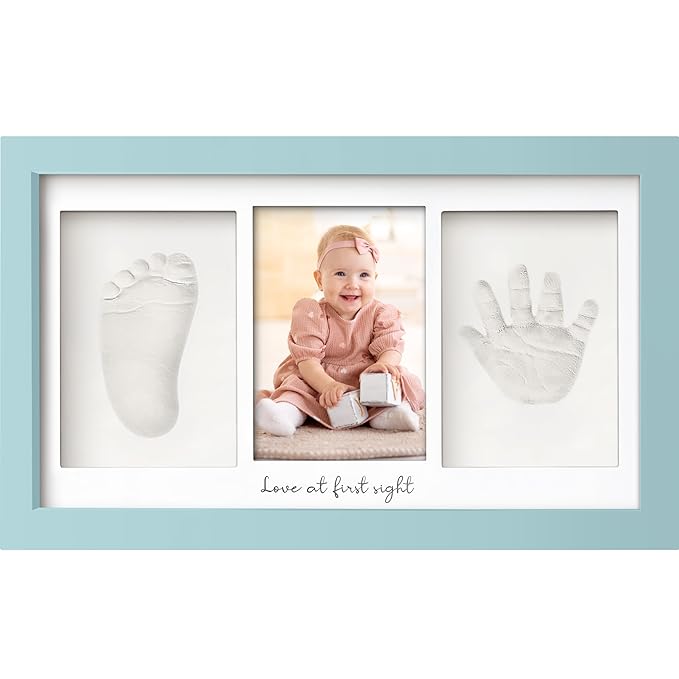 Baby Hand and Footprint Kit - Clay Handprint Keepsake Frame, Newborn Nursery Picture Frame, Personalized New Mom Gifts for Baby Shower & Registry (Sky Blue)