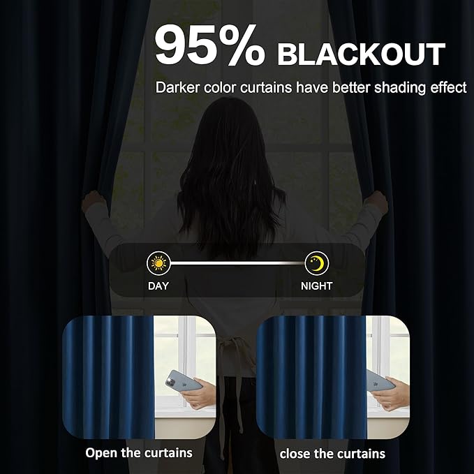 KEQIAOSUOCAI Navy Pinch Pleated Curtains & Drapes 90 Inches Long for Sliding Door Black Out for Boys Playroom Thermal Insulated Window Draperies for French Door 40 Width x 90 Length 2 Panels Set