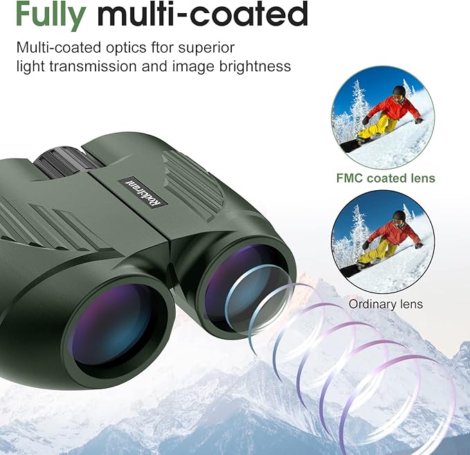 20X25 Compact Binoculars for Adults and Kids,Large Eyepiece Waterproof Binocular，Easy Focus Small Binoculars for Bird Watching,Hiking and Concert, Green