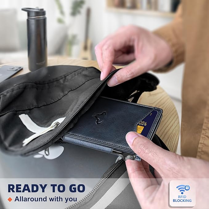 BULLIANT Men Wallet,Money Clip Wallet Slim For Gift Men 9Cards-Metal Credit Card Case in Magnetic Leather Flip