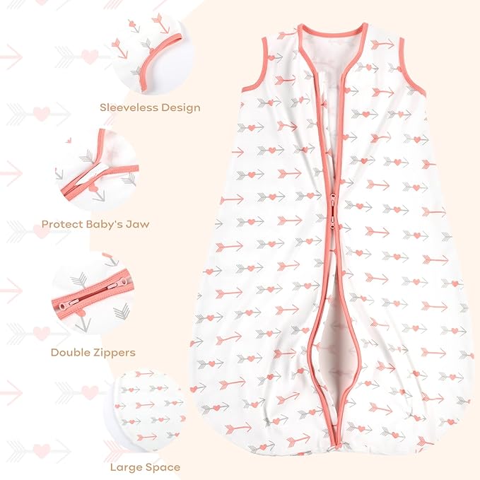 Yoofoss Baby Sleep Sack 6-12 Months Baby Wearable Blanket 100% Organic Cotton 2-Way Zipper TOG 0.5 Toddler Sleeping Sack, Lightweight Sleep Sacks for Babies