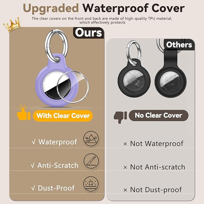 Upgrade Waterproof 2 Pack Airtags Holder with Apple Airtags Keychain, Hard PC Air Tag Case, Anti-Scratch & Shock Air tag Holder, Men's Women's Keyrings & Keychains-Purple+Rose Red