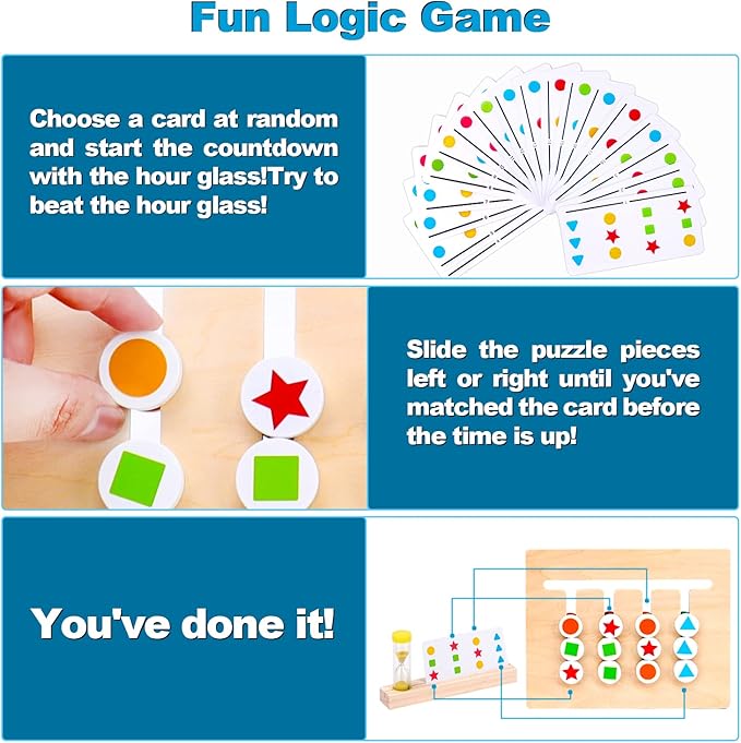 Montessori Preschool Learning Toys for Kids: Wooden Slide Puzzle Board Toys Color Shape Sorting Matching Brain Teasers Education Logic Game Gift for 3 4 5 6 7 Years Old Toddlers Child Boys Girls