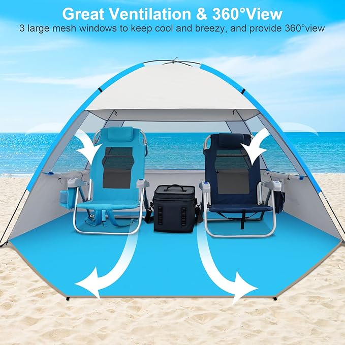 Gorich Beach Tent Sun Shelter for 3/4-5/6-7/8-10 Person with UPF 50＋ UV Protection, Lightweight & Easy Setup Beach Shade Canopy, Portable Beach Shade Tent Beach Cabana