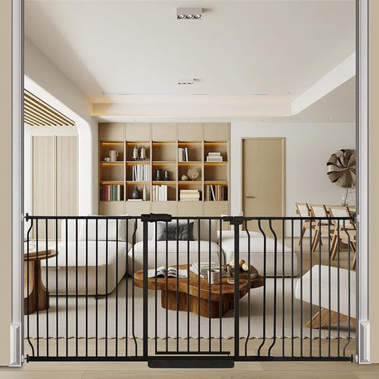 30" Tall Extra Wide Baby Gate for Doorways Stairs Large Long Dog Gates Pressure Mounted Indoor Safety Gates Walk Through Toddler Child Gates for Kids or Pets (Black, 76.38-86.3"/194-219cm)