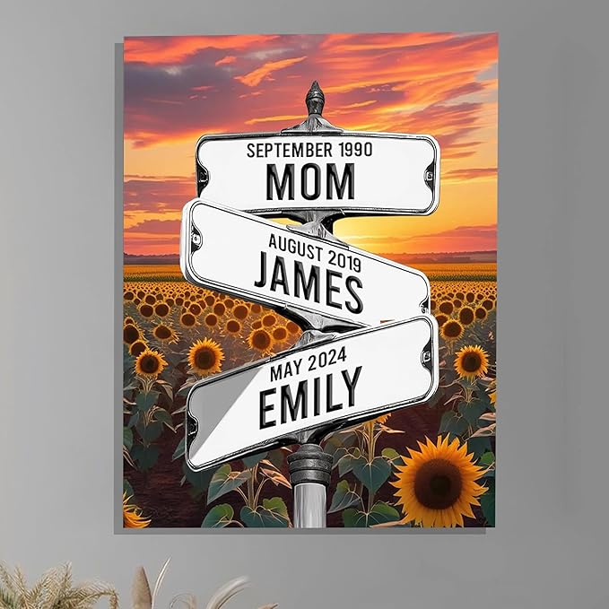 Personalized Gifts for Mom Family Names Street Custom Multi-Name Date of Birth Vintage Street Sign Happy Mothers Day Canvas Wall Art Best Christmas Gifts for Mommy from Daughter Son Children Kids #2