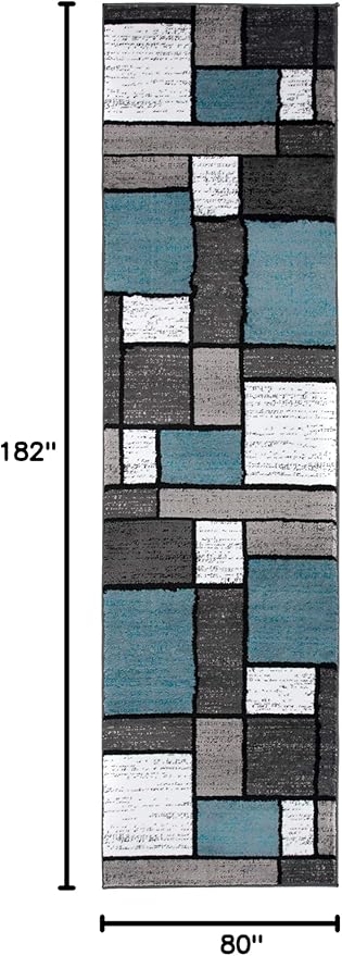 Rugshop Contemporary Modern Boxes for Home Office,Living Room,Bedroom,Kitchen Non Shedding Runner Rug 2'7" x 6' Blue
