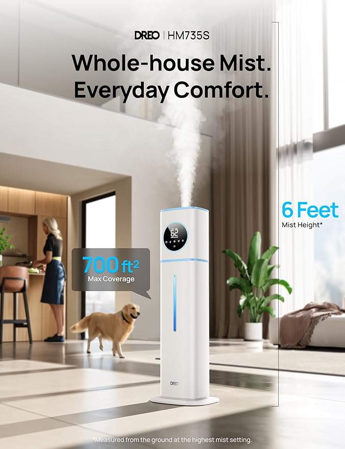 Dreo 11L Smart Humidifier Large Room 700 ft², 100H Cool Mist Air Humidifiers for Bedroom, Top-Fill Self-Cleaning Tank, 26dB, Auto Mode, Aroma Box, RGB Light, Remote & APP Control, Baby, Plant, Blue