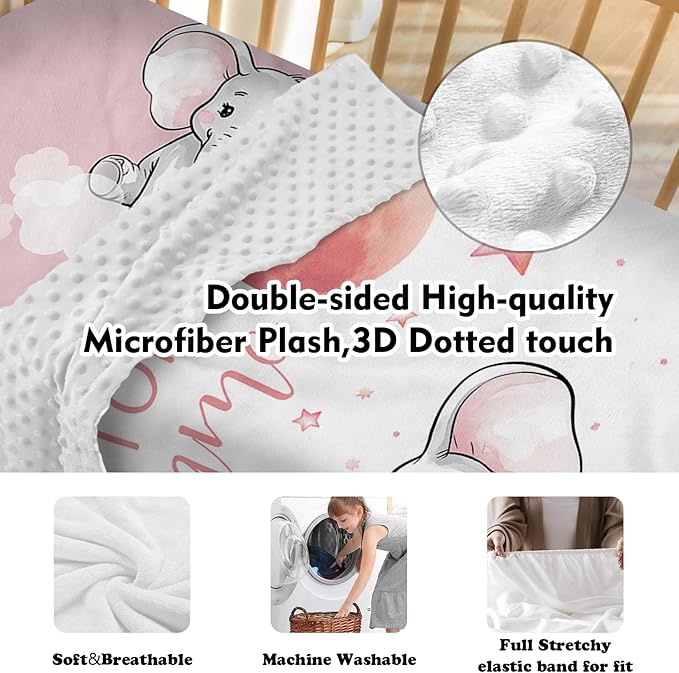 Personalized Nursery Crib Bedding Set: Custom Name 5 Piece Baby Crib Sets with Starry Sky Elephant Design - Toddler Double Layer Blanket Set, Comfortable Crib Bed Sheets for Baby Grils