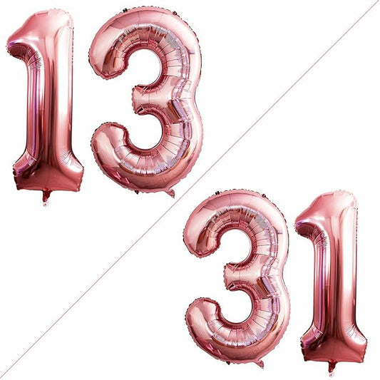GOER Number 13 Balloons for 13th Birthday Sweet 13 Party Decorations,42 Inch Jumbo Foil Helium 31 Balloons for 31st Birthday Party Decoration (Rose Gold)