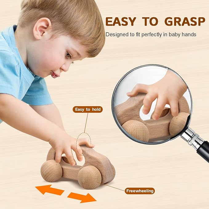 TOY Life Wooden Toys Cars, Montessori Toys for Babies 0-6-12 Months, Rattle Cars for Toddlers 1-3, Wooden Baby Toys Gift 1 Year Old, Baby Boy Girl Nursery Decor, 1 Year Old Boy Birthday Gift