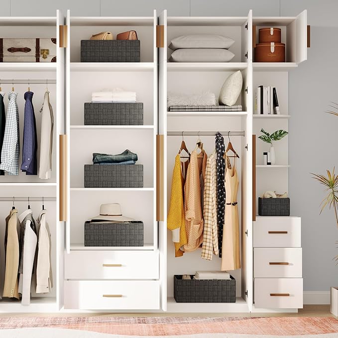 Woven Storage Baskets, Storage Bins, Cube Basket Container Baskets Storage Boxes Organizers for Clothes /Shelves/ Closet, Set of 6 (Grey)