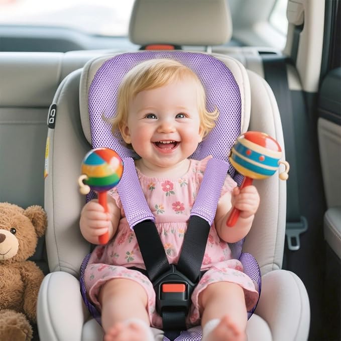 Infant Car Seat Insert for Newborn Girls Boys, Summer Mesh Baby Carseat Head Support with Strap Pads, Soft Reversible Baby Car Seat Insert Cushion Pad for Car Seat, Stroller, Bouncer, Swing, Purple