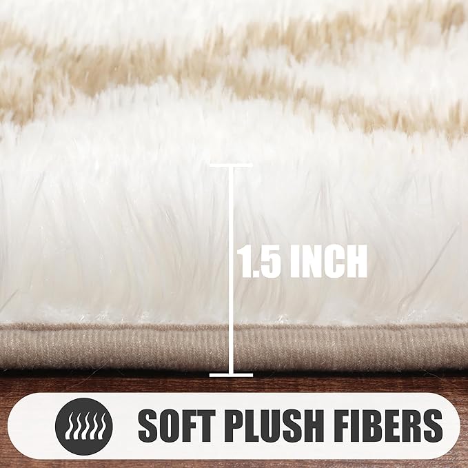 ONASAR Large Living Room Area Rug 6x9, White and Beige Geometric Rugs Floor Mat for Bedroom Home Decor Aesthetic, Soft Fuzzy Shaggy Plush Fluffy Moroccan Carpet for Dorm Classroom Farmhouse