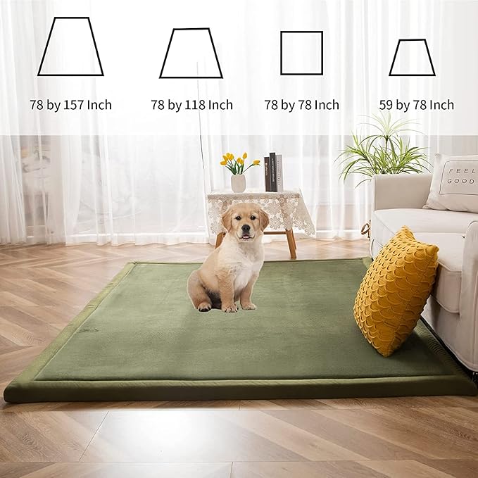 MAXYOYO Baby Play Mat, 1.2" Thick Memory Foam Soft Padded Carpet with Non-Slip Backing, 3x5 ft Japanese Tatami Rug Living Room for Kids, Toddler, Children, Nusery(Olive Green)