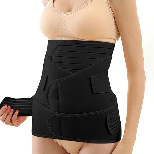 3 in 1 Postpartum Belly Band (Black), Post Partum Waist Binder, Posture Correction Abdominal Binder, Belly Band Postpartum Belly Wrap, Postpartum Belly Wrap (For waistline 35"-45", XXL)