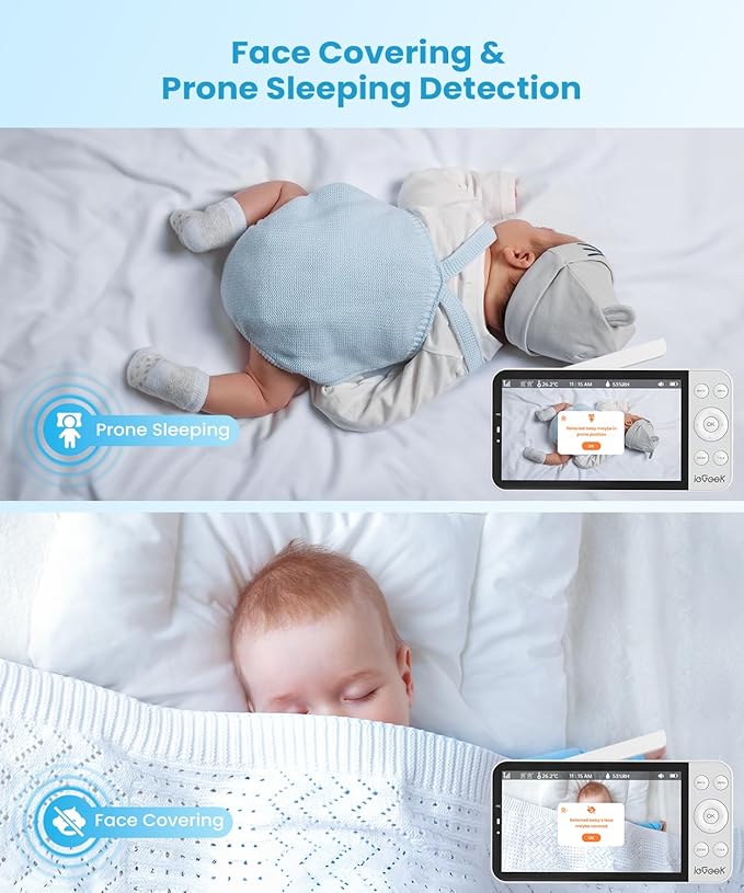 ieGeek 5.5’’ Split-Screen Baby Monitor,2.5K UHD Baby Monitor with 2 Cameras and Audio,Night Light,Prone Sleeping&Cry Detection,Two-Way Talk,Night Vision,2.4G&5Ghz WiFi App Control,4000mAh Battery