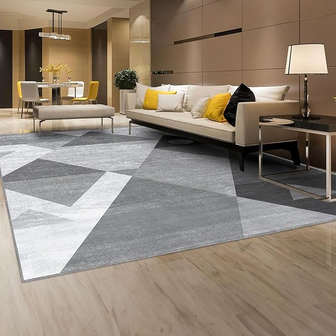 HOMFINE Washable Modern Area Rug - Geometric Style 4x6 Rugs for Living Room, Bedroom, Machine Washable Rug Soft Non Slip Non Shedding Area Rug - Grey, 4'x6'
