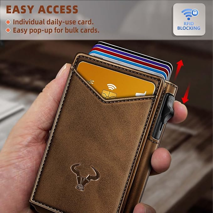 BULLIANT Men Wallet,Money Clip Wallet Slim For Gift Men 9Cards-Metal Credit Card Case in Magnetic Leather Flip