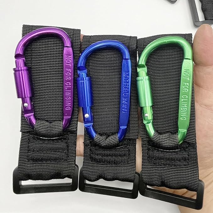 Baby Stroller Hook, Carry 30 lbs per Stroller Carabiner Clip, Adjustable Baby Stroller & Car Seat Hook for Hanging Diaper Bag, Wheelchair,Golf cart, Shopping and Pet Cart(2 Pcs Green Gold)