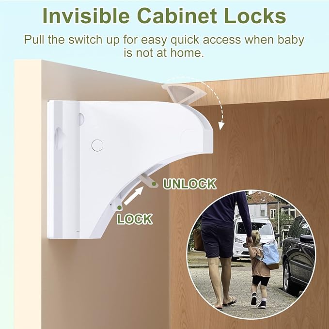 Child Safety Magnetic Cabinet Locks, AOSITE 12 Pack+3 Keys Baby Proofing Magnetic Drawer Locks for Kitchen with Adhesive No Drilling or Screws Fixed, 4 Baby Safety Cabinet Locks for Knobs