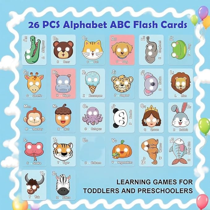26 PCS Alphabet ABC Flash Cards with Animal Masks, Alphabet mask Cards, Giant Letter ABC Animal Faces Flash Learning Flashcards, Interactive Education Games, Learn Letters (Multicolor, 1Pcs)