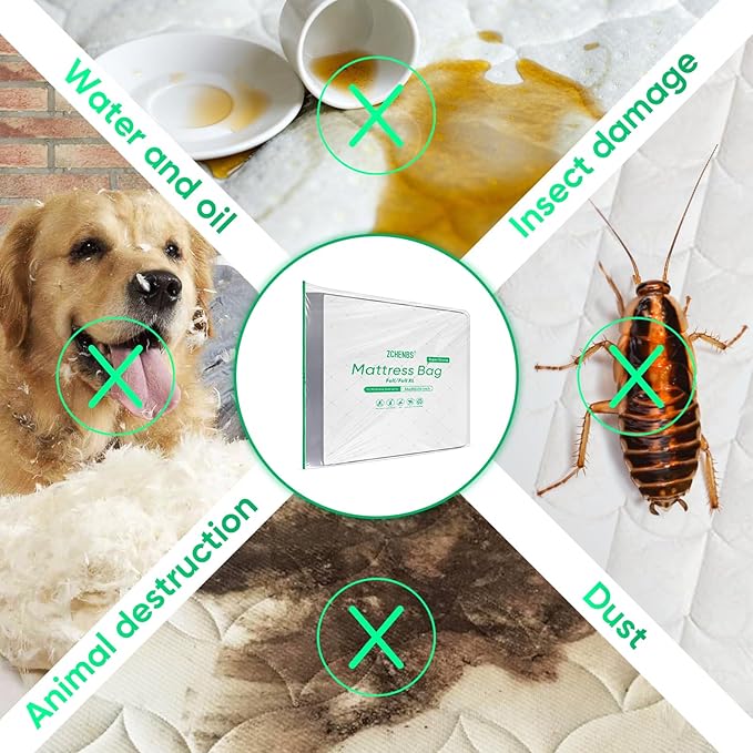 ZCHENBS® – Mattress Bags for Moving and Storage,Mattress Bag with Zippers,5 Mil Ultra-Thick Bed Bag,Waterproof,Anti-Tear,Heavy-Duty Mattress bag (Tansparent/Green, Full/Full XL-(2 Pack))