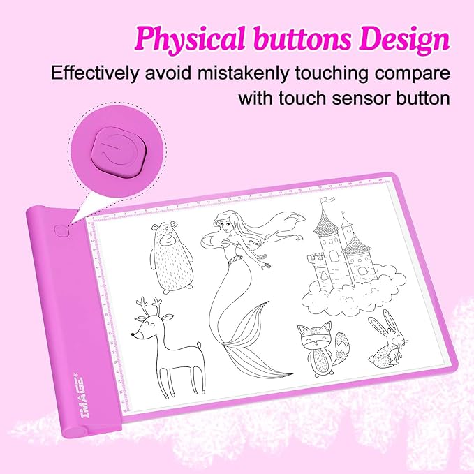 IMAGE Light Up Tracing Pad Pink Drawing Tablet Coloring Board for Kids Children to for Girls Boy (Includes 10 Traceable Sheets and Two Clips)