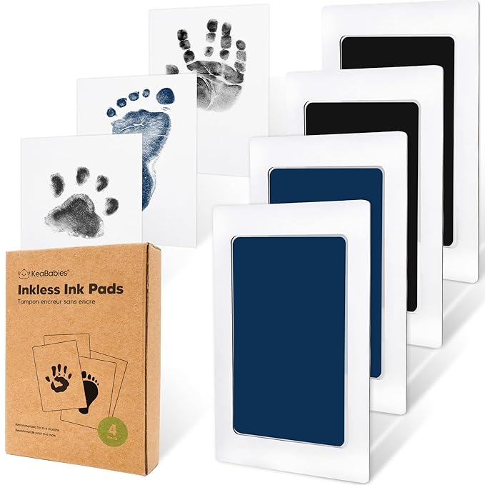 4-Pack Inkless Baby Hand and Footprint Kit - Mess Free Ink Pad for Newborn Keepsake, Dog Nose & Paw Print Kit, Clean Touch Ink Pad for Baby Hand & Footprints, Ideal New Mom Gifts (Jet/Navy)